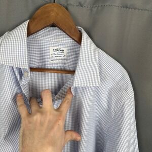 TM Lewin Mens Regular Fit Dress Shirt Blue White Check French Cuff 17.5 44cm